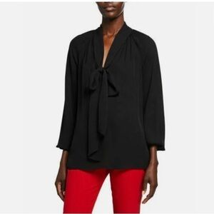 THEORY Scarf Top Long Sleeve Classic Georgette Black Silk